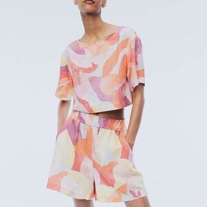 NWT H&M linen blend pastel colorful blouse top button back small s